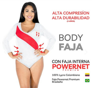 BODYS FAJA REDUCTORES M/LARGA BLANQUIROJA-PERU+DELIVERY GRATIS