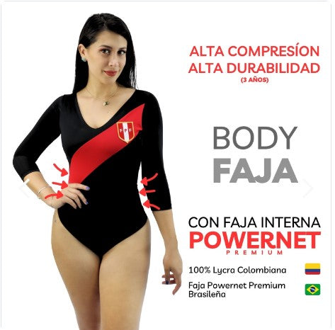 BODYS FAJA REDUCTORES M/LARGA BLANQUIROJA-PERU+DELIVERY GRATIS